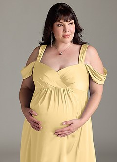 Azazie Rhea Maternity Bridesmaid Dresses A-Line Off-The-Shouler Pleated Stretch Satin Floor-Length Dress image12