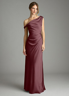 Azazie Emerson Bridesmaid Dresses Sangria Mermaid Off the Shoulder Stretch Satin Dress image3
