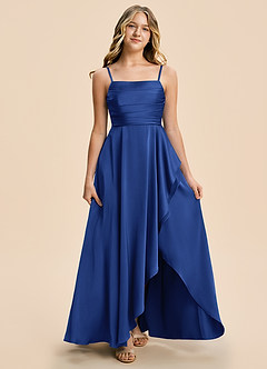 Azazie Naveah Junior Royal Blue A-Line Ruched Stretch Satin Dress image4