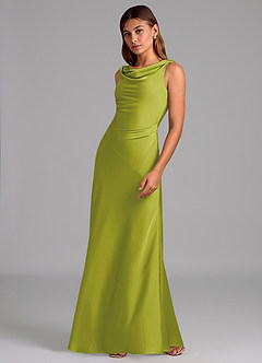 Azazie Nerine Bridesmaid Dresses Lemongrass A-Line Pleated Stretch Satin Dress image4