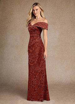Azazie Canton Mother of the Bride Dresses Terracotta Mermaid Off the Shoulder Floral Burnout Dress image2