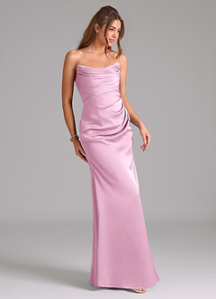 Azazie Lucille Bridesmaid Dresses Candy Pink Mermaid Strapless Stretch Satin Convertible Dress image5