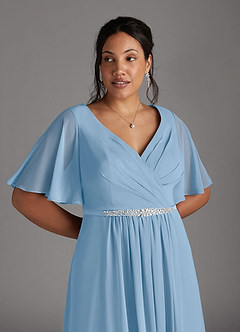 Azazie Tricia Mother of the Bride Dresses Powder Blue A-Line V-Neck Pleated Chiffon Dress image9