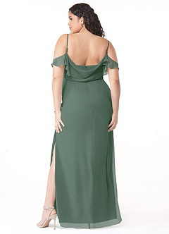 Azazie Emeralda Robes de demoiselle d'honneur Robe Fourreau en Mousseline de soie Épaule décolletée Eucalyptus image8