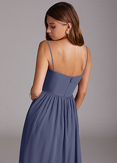 Azazie Calianna Robes de demoiselle d'honneur Robe Trapèze Convertible en Mousseline de soie Épaule décolletée Bleu Orageux image8