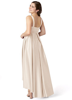 Azazie Inaya Junior White Alabaster A-Line with Belt Stretch Satin Dress image4