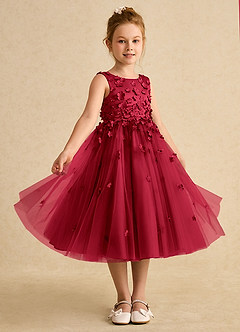 Azazie Lana Blumenmädchenkleider A-Linie ärmellos Matte Satin Kleid Scharlachrot image5