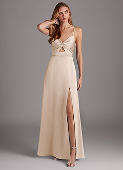 Azazie Jenna Bridesmaid Dresses White Alabaster A-Line Pleated Stretch Satin Dress image1