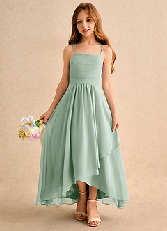 Azazie Twilight Dance Junior Formal Abiti da Ragazza di Fiori Abito A-Line in Chiffon Plissettato Agave image4