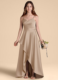 Azazie Prisha Junior Linia A Pofałdowany Satyna elastyczna Długość podłogi Młodsza druhna Sukienka image7