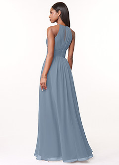 Azazie Bonnie Bridesmaid Dresses Dusty Blue A-Line Keyhole Ruched Chiffon Dress image2