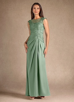 Azazie Santa Barbara vestidos de madre de la novia Vestido de Matcha de Satén Elástico de Recto con Plisado image4