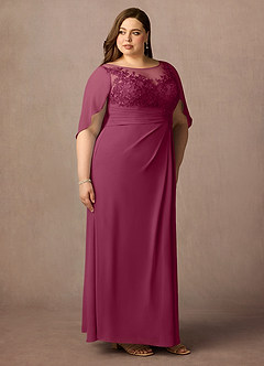 Azazie Hera Mother of the Bride Dresses Mulberry A-Line Lace Capelet Chiffon Dress image10
