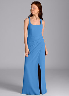 Azazie Mero Junior Vestido de Azul Grisaceo de Gasa de Corte Sirena con Plisado image5