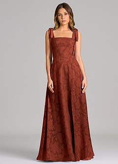 Azazie Debra Bridesmaid Dresses Terracotta A-Line with Pockets Floral Burnout Dress image4
