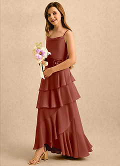 Azazie Indiah Girls Formal Sukienki dla dziewczynek sypiących kwiaty Linia A Marszczony Szyfon Długość podłogi Sukienka image4