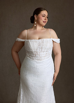 Azazie Idalis Vestidos de novia Vestido Diamante Blanco de Encaje de Corte Sirena image6