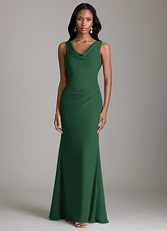 Azazie Linelle Robes de demoiselle d'honneur Robe Sirène en Mousseline de soie Plissée Vert Foncé image5