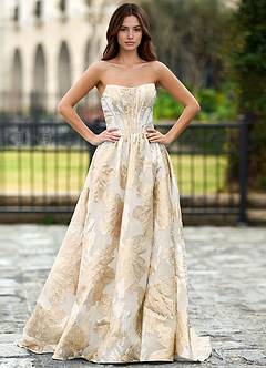 Thalia Champagne Abito da ballo a trapezio con lacci Enchanted Garden image5