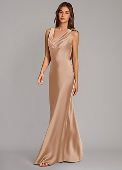 Azazie Cheryl Bridesmaid Dresses English Rose Mermaid Stretch Satin Dress image3