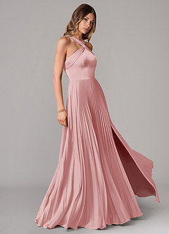 Azazie Afra Abiti da Damigella Abito A-Line in Raso Elasticizzato Plissettato Rosa Cipria image1