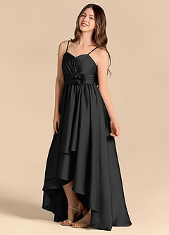 Azazie Catalina Junior Abito A-Line in Raso Elasticizzato Scollo a Cuore Nero image7