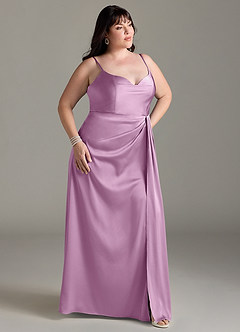 Azazie Brielle Bridesmaid Dresses Wisteria A-Line Cowl Spaghetti Straps Stretch Satin Dress image9