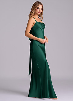 Azazie Kimberly Vestidos de damas de honor Vestido de Esmeralda de Satén Elástico de Corte Recto con Lazo image3