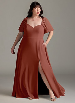 Azazie Chloe Abiti da Damigella Abito A-Line in Chiffon Scollo a Cuore Auburn image9