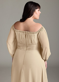 Azazie Rubina Final Sale Champagne A-Line Long Sleeve Chiffon Dress image13