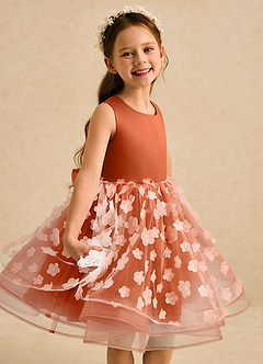 Azazie Billie Flower Girl Dresses Burnt Orange Ball-Gown Pleated Matte Satin Dress image4