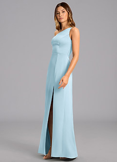 Azazie Feby Brautjungfernkleider A-Linie One-Shoulder Stretch-Satin Kleid Himmelblau image5