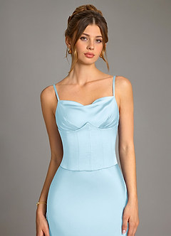 Azazie Reverie Bridesmaid Dresses Sky Blue Mermaid Corset Stretch Satin Dress image5