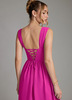 Azazie Caterina Bridesmaid Dresses Fuchsia A-Line Corset Chiffon Dress image2