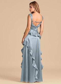 Azazie Sloane Bridesmaid Dresses Dusty Blue A-Line Sweetheart Neckline Metallic Satin Dress image2