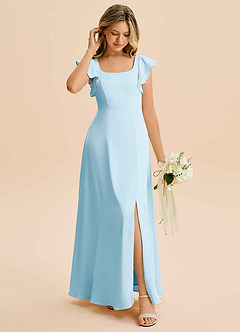 Azazie Bondi Junior Sky Blue A-Line Side Slit Stretch Satin Dress image3