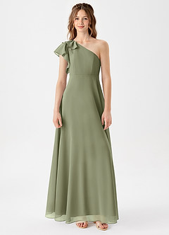 Azazie Arabella Junior Pistachio A-Line Ruched Chiffon Dress image3