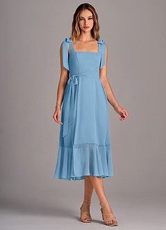 Azazie Deb Robes de demoiselle d'honneur Robe Trapèze Convertible en Mousseline de soie avec poches Acier Bleuté image5