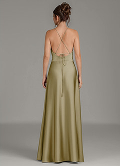 Azazie Eris Robes de demoiselle d'honneur Robe Trapèze en Satin extensible Plissée Vert Mousse image6