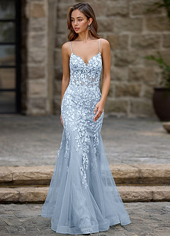 Dentelle Azul Claro Vestido de fiesta de sirena image5
