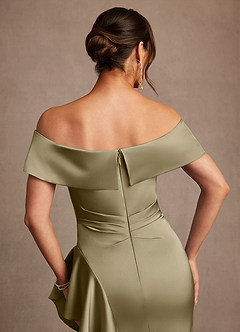 Azazie Kirsty Mother of the Bride Dresses Moss Green Sheath Off the Shoulder Stretch Satin Dress image6
