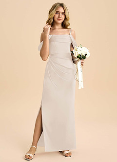 Azazie Saige Junior Robe Fourreau en Satin extensible Épaule décolletée Albâtre Blanc image4