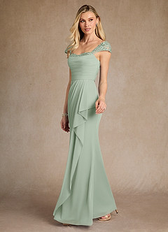 Azazie Belfast Mother of the Bride Dresses Dusty Sage Sheath Lace Mesh Dress image3