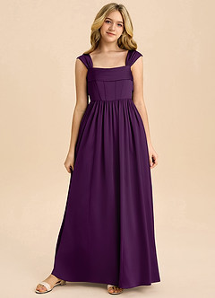 Azazie Hattie Junior Abito A-Line in Raso Elasticizzato Plissettato Uva image8