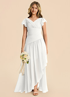 Azazie Pia Junior White A-Line Pleated Chiffon Dress image6