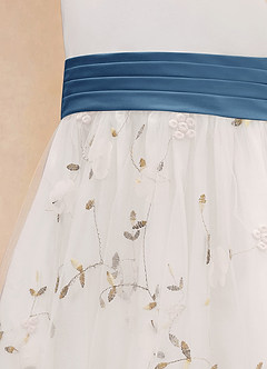 Azazie Pollie Blumenmädchenkleider A-Linie Schleifen Tüll Kleid Elfenbein Stahlblau image14