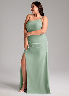 Azazie Eren Bridesmaid Dresses Agave Sheath One Shoulder Chiffon Dress image11