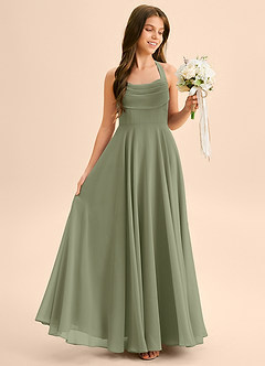 Azazie Kady Junior Abito A-Line in Chiffon Scollo a Cuore Pistacchio image5