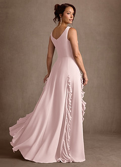 Azazie Darla vestidos de madre de la novia Vestido Rosa Rubor de Gasa de Corte en A con Drapeado image4