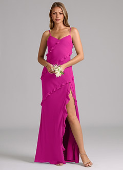 Azazie Nancie Robes de demoiselle d'honneur Robe Sirène en Mousseline de soie Rayé Fuchsia image8